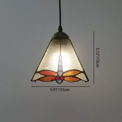 Traditional Tiffany Stained Glass Geometric Pattern Pyramid Shade 1-Light Pendant Light For Living Room