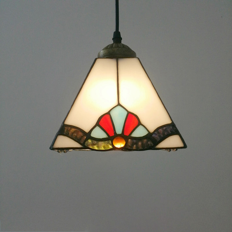 Traditional Tiffany Stained Glass Geometric Pattern Pyramid Shade 1-Light Pendant Light For Living Room