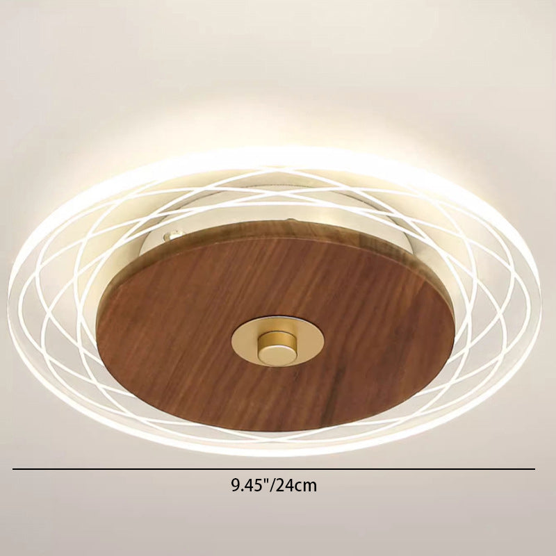 Traditionelle französische Kieselstein-Oval-Massivholz-Acryl-LED-Deckenleuchte für Wohnzimmer 