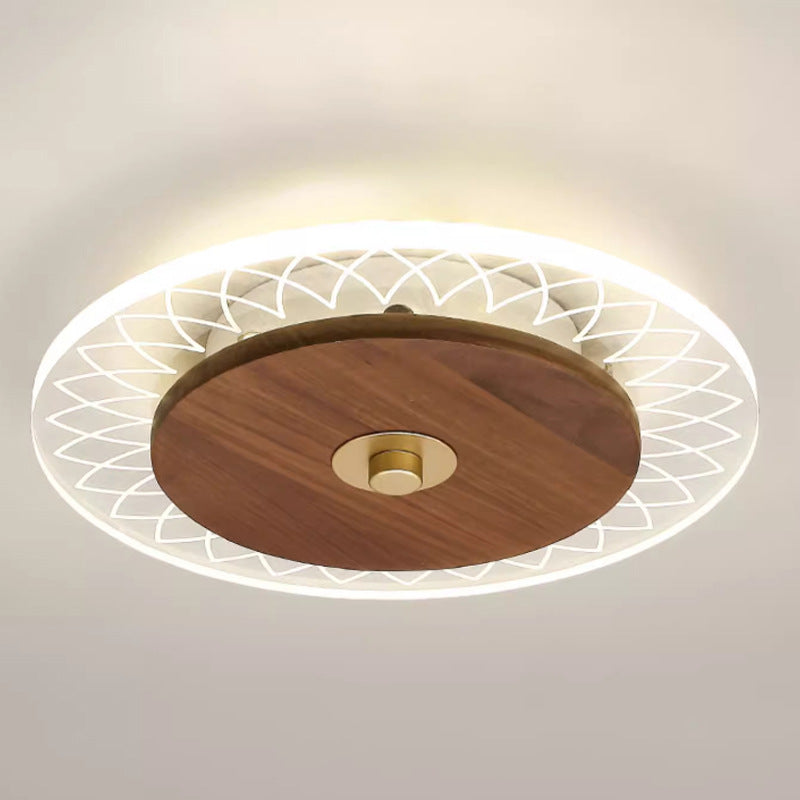 Traditionelle französische Kieselstein-Oval-Massivholz-Acryl-LED-Deckenleuchte für Wohnzimmer 