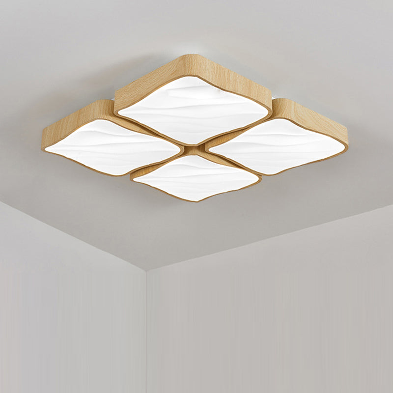 Contemporary Retro Iron Imitation Ash Wood Grain Acrylic LED Flush Mount Ceiling Light For Bedroom