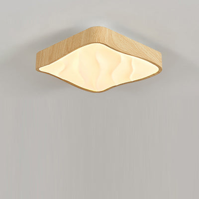 Contemporary Retro Iron Imitation Ash Wood Grain Acrylic LED Flush Mount Ceiling Light For Bedroom