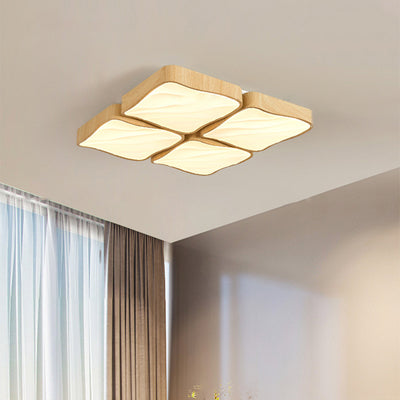 Contemporary Retro Iron Imitation Ash Wood Grain Acrylic LED Flush Mount Ceiling Light For Bedroom