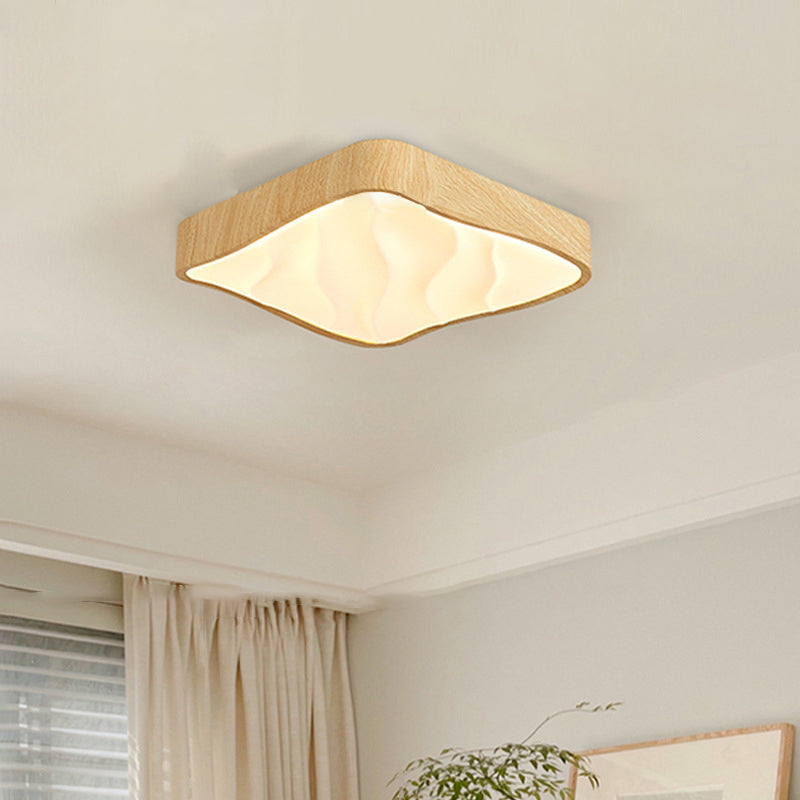 Contemporary Retro Iron Imitation Ash Wood Grain Acrylic LED Flush Mount Ceiling Light For Bedroom