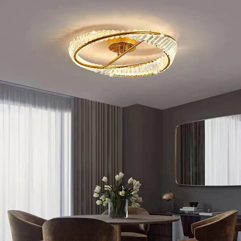 Contemporary Luxury Arc Hardware Crystal LED Flush Mount Ceiling Light For Bedroom