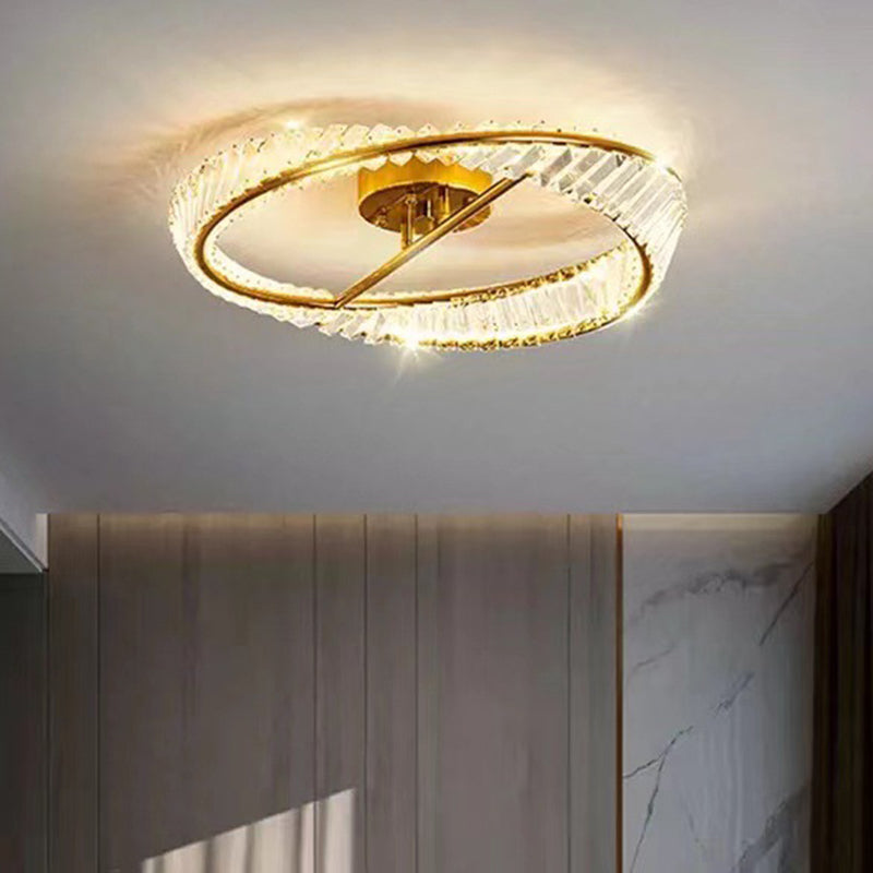 Contemporary Luxury Arc Hardware Crystal LED Flush Mount Ceiling Light For Bedroom