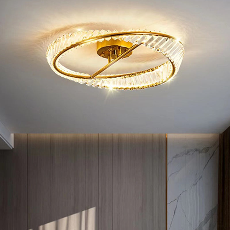 Contemporary Luxury Arc Hardware Crystal LED Flush Mount Ceiling Light For Bedroom