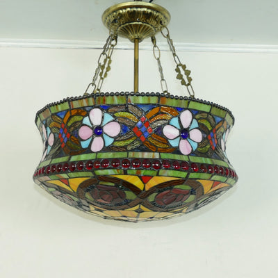 Traditional Tiffany Rose Flower Pattern Stained Glass Cylinder 5-Light Chandelier For Living Room