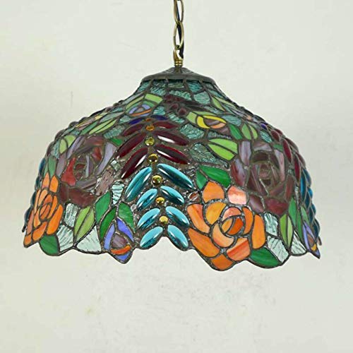 Traditional Tiffany Grape Rose Flower Pattern Stained Glass Round 2/3-Light Chandelier For Living Room