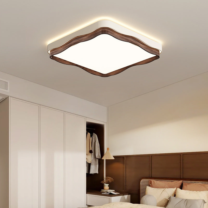 Traditional Japanese Corrugated Iron Imitation Wood Grain Acrylic LED Flush Mount Ceiling Light For Bedroom