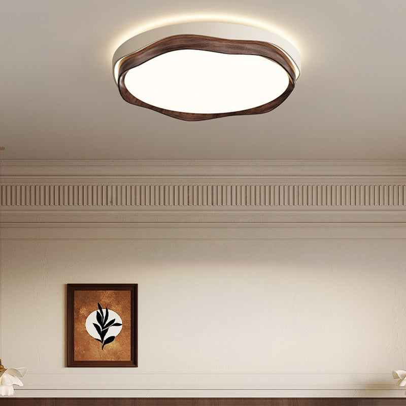 Traditional Japanese Corrugated Iron Imitation Wood Grain Acrylic LED Flush Mount Ceiling Light For Bedroom