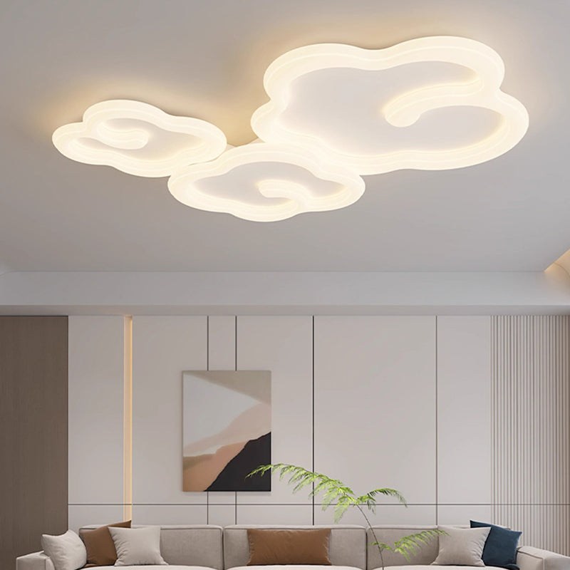 Contemporary Creative Iron PE Auspicious Cloud Shade LED Flush Mount Ceiling Light For Living Room