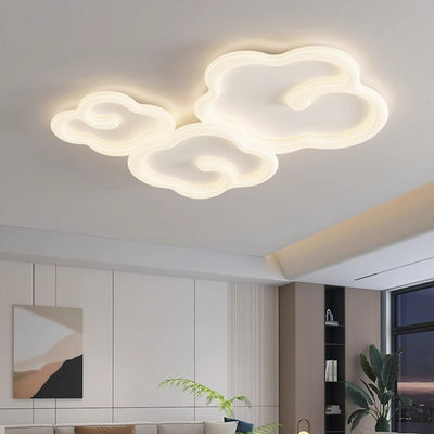 Contemporary Creative Iron PE Auspicious Cloud Shade LED Flush Mount Ceiling Light For Living Room