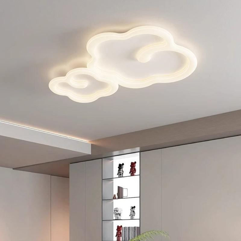 Contemporary Creative Iron PE Auspicious Cloud Shade LED Flush Mount Ceiling Light For Living Room