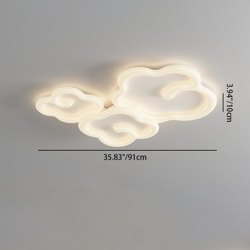 Contemporary Creative Iron PE Auspicious Cloud Shade LED Flush Mount Ceiling Light For Living Room