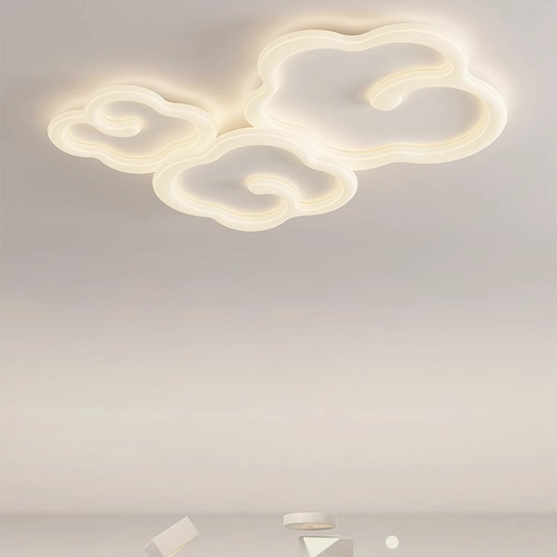 Contemporary Creative Iron PE Auspicious Cloud Shade LED Flush Mount Ceiling Light For Living Room