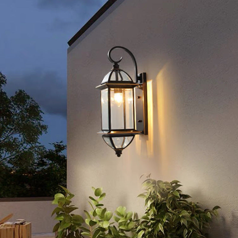 Contemporary Industrial Waterproof Copper Frame Glass Column Shade 1-Light Wall Sconce Lamp For Outdoor Patio