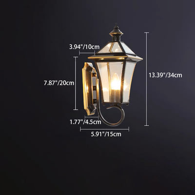 Contemporary Industrial Waterproof Copper Frame Glass Column Shade 1-Light Wall Sconce Lamp For Outdoor Patio