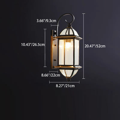 Contemporary Industrial Waterproof Copper Frame Glass Column Shade 1-Light Wall Sconce Lamp For Outdoor Patio