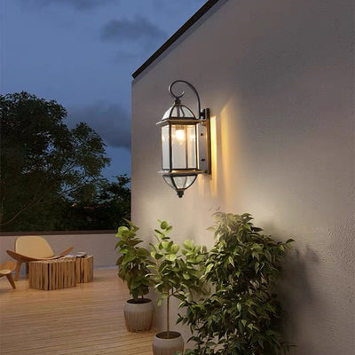 Contemporary Industrial Waterproof Copper Frame Glass Column Shade 1-Light Wall Sconce Lamp For Outdoor Patio