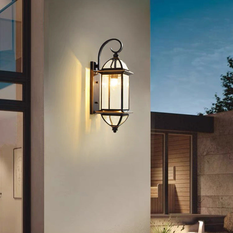 Contemporary Industrial Waterproof Copper Frame Glass Column Shade 1-Light Wall Sconce Lamp For Outdoor Patio