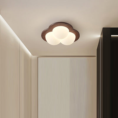 Contemporary Nordic Bubble Star PE Shade Walnut Wood Grain LED Flush Mount Ceiling Light For Bedroom