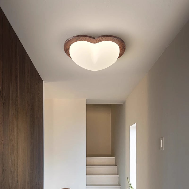 Contemporary Nordic Bubble Star PE Shade Walnut Wood Grain LED Flush Mount Ceiling Light For Bedroom