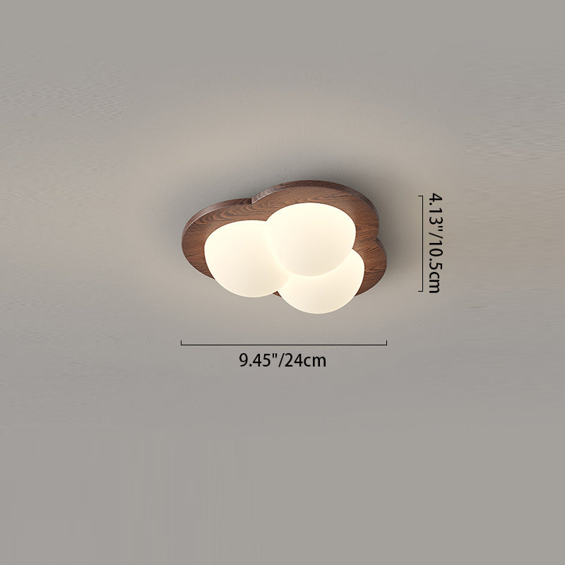 Contemporary Nordic Bubble Star PE Shade Walnut Wood Grain LED Flush Mount Ceiling Light For Bedroom