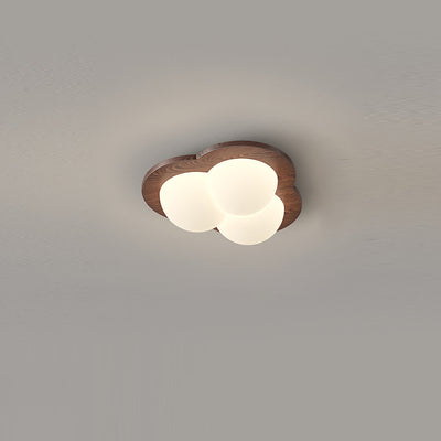 Contemporary Nordic Bubble Star PE Shade Walnut Wood Grain LED Flush Mount Ceiling Light For Bedroom