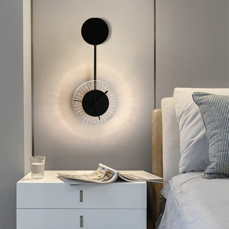 Contemporary Simplicity Round Iron Acrylic Clock LED Wall Sconce Lamp For Bedroom