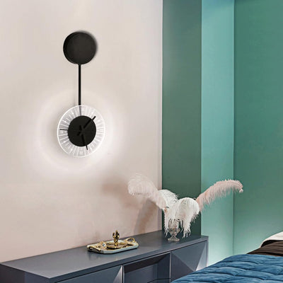 Contemporary Simplicity Round Iron Acrylic Clock LED Wall Sconce Lamp For Bedroom