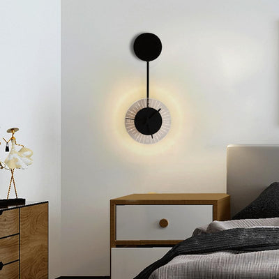 Contemporary Simplicity Round Iron Acrylic Clock LED Wall Sconce Lamp For Bedroom