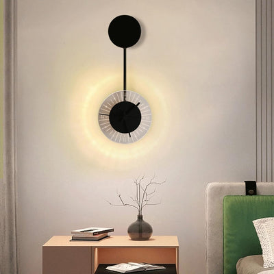 Contemporary Simplicity Round Iron Acrylic Clock LED Wall Sconce Lamp For Bedroom