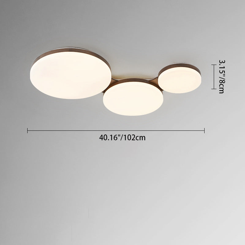 Contemporary Nordic Walnut Wood Acrylic Round LED Flush Mount Ceiling Light For Bedroom