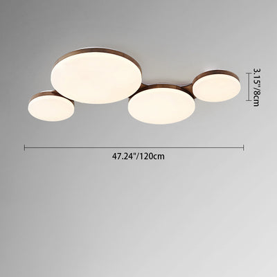 Contemporary Nordic Walnut Wood Acrylic Round LED Flush Mount Ceiling Light For Bedroom