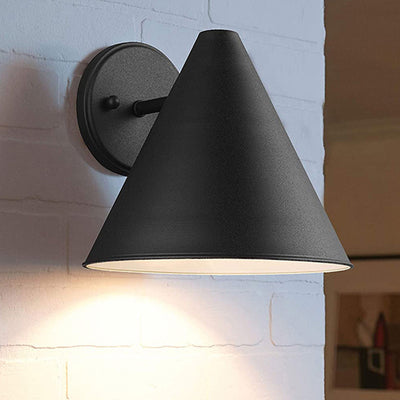 Contemporary Industrial Iron Geometric Cone 1-Light Outdoor Waterproof Wall Sconce Lamp For Outdoor Patio