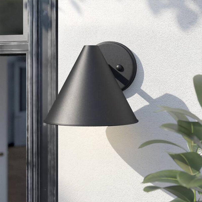 Contemporary Industrial Iron Geometric Cone 1-Light Outdoor Waterproof Wall Sconce Lamp For Outdoor Patio