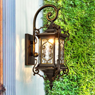 Traditional European Aluminum Arc Carving Frame Water Ripple Glass 1-Light Outdoor Waterproof Wall Sconce Lamp For Garden