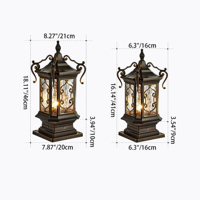 Traditional European Cubic Water Ripple Glass Aluminum Carving Frame 1-Light Outdoor Post Light For Garden