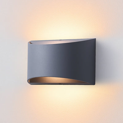 Modern Minimalist Curved Aluminum Up And Down Illuminated LED Waterproof Wall Sconce Lamp For Outdoor Patio