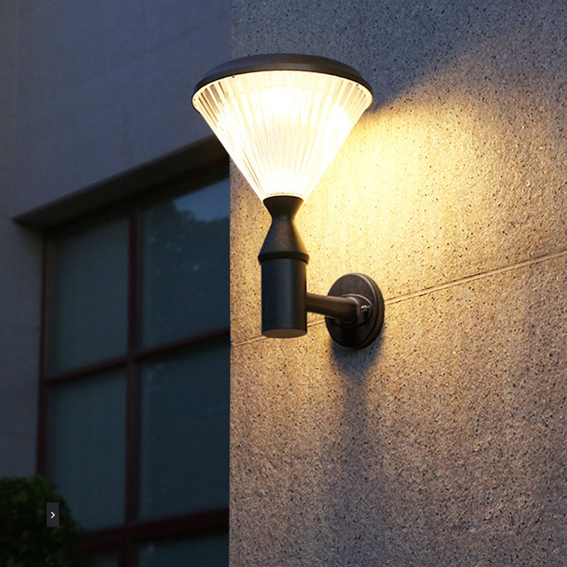 Modern Simplicity Conical Aluminum PC LED Solar Waterproof Wall Sconce Lamp For Outdoor Patio