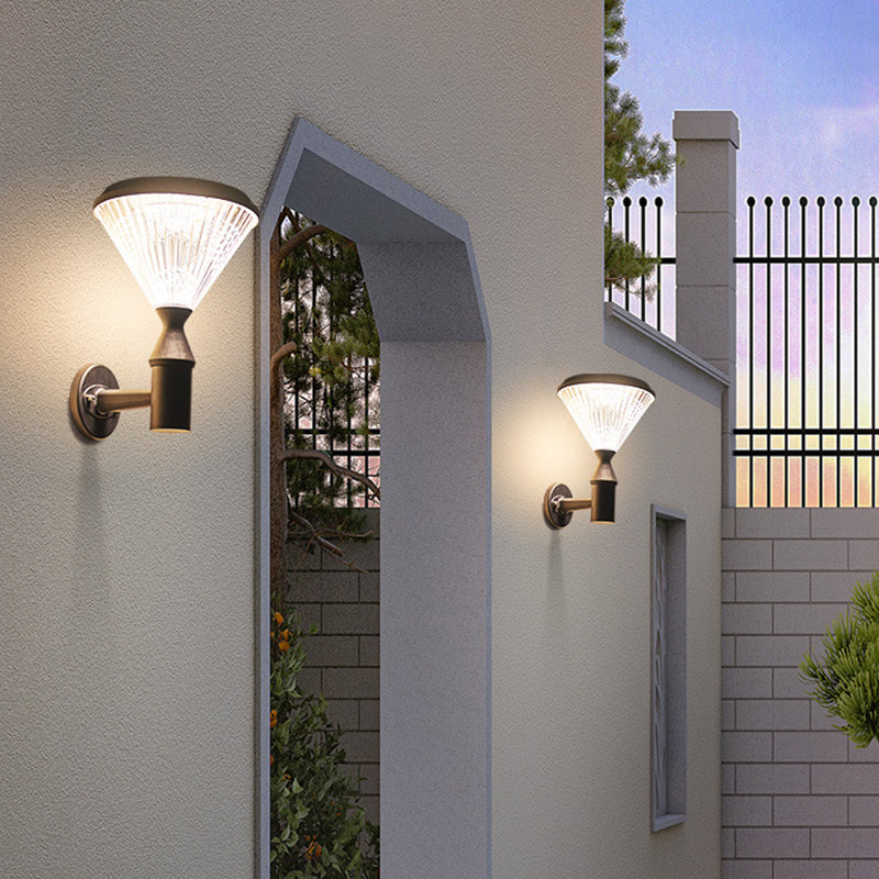 Modern Simplicity Conical Aluminum PC LED Solar Waterproof Wall Sconce Lamp For Outdoor Patio