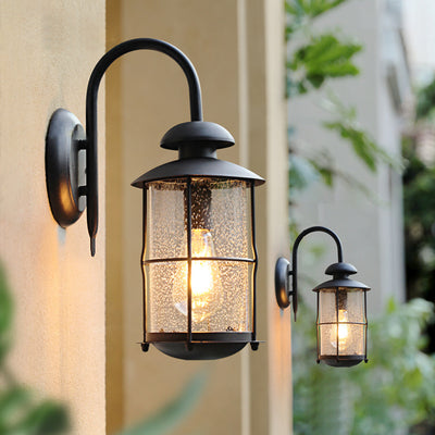 Contemporary Simplicity Iron Frame Glass Cylinder 1-Light Outdoor Waterproof Wall Sconce Lamp For Garden