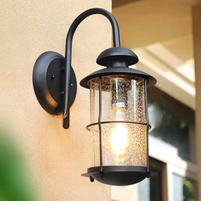 Contemporary Simplicity Iron Frame Glass Cylinder 1-Light Outdoor Waterproof Wall Sconce Lamp For Garden