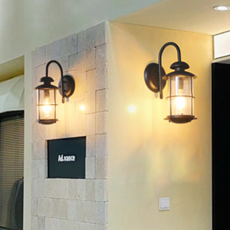 Contemporary Simplicity Iron Frame Glass Cylinder 1-Light Outdoor Waterproof Wall Sconce Lamp For Garden