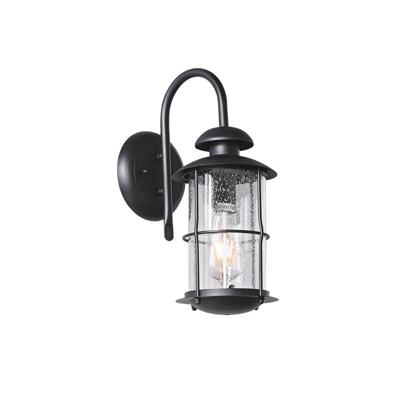 Contemporary Simplicity Iron Frame Glass Cylinder 1-Light Outdoor Waterproof Wall Sconce Lamp For Garden