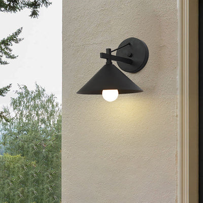 Contemporary Nordic Iron Geometric Cone 1-Light Outdoor Waterproof Wall Sconce Lamp For Garden