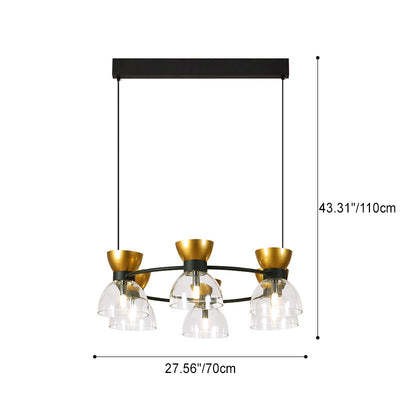 Modern Mid-Century Iron Frame Semicircle Glass Shade 6-Light Chandelier For Living Room