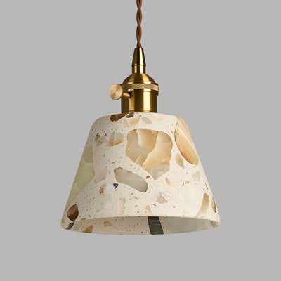 Traditional Japanese Trapezoidal Hollow Terrazzo 1-Light Pendant Light For Living Room