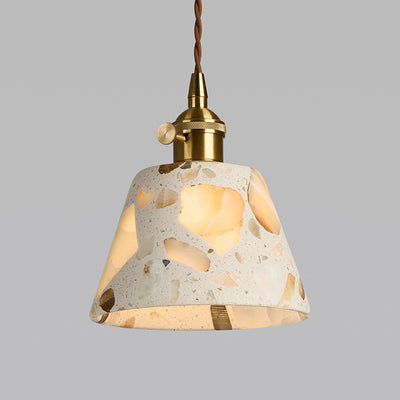 Traditional Japanese Trapezoidal Hollow Terrazzo 1-Light Pendant Light For Living Room